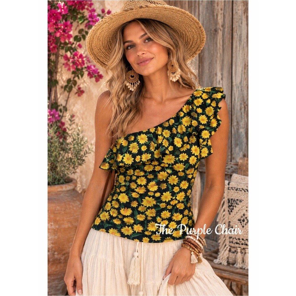 Maeve ANTHROPOLOGIE NWT Floral One Shoulder Ruffle Top XS